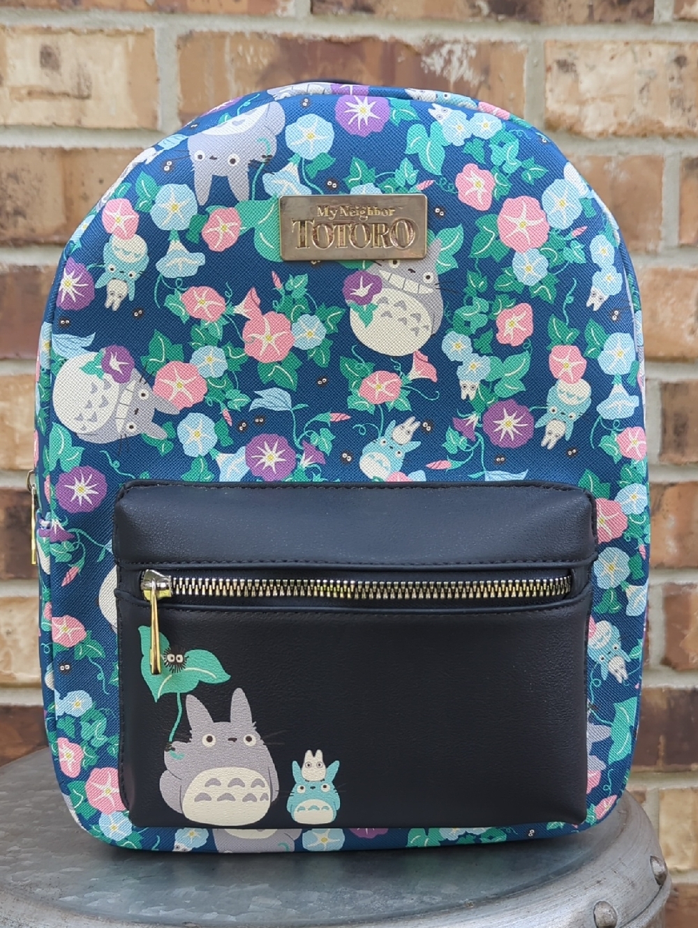 My Neighbor Totoro Floral Navy Mini Backpack